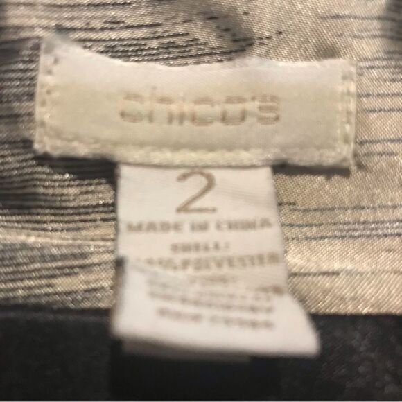 Chico’s Jacket Women’s Size Large Blue Shimmer Three-Quarter Sleeve Open Front - Picture 9 of 9